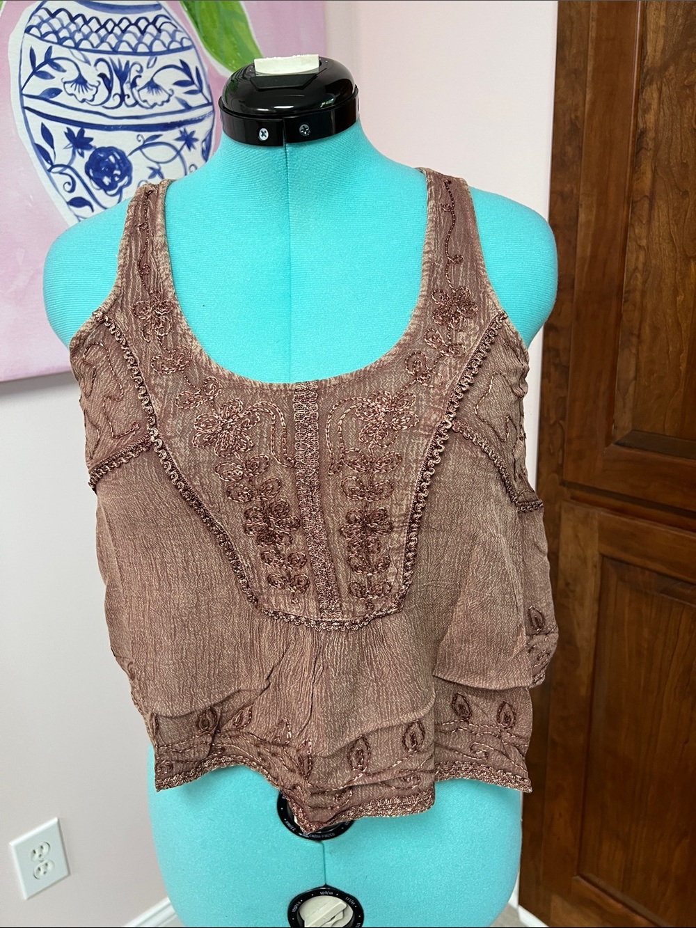 Mauve Embroidered Women's Crochet-Trim Camisole